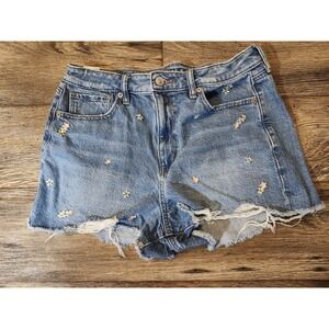 American Eagle Women's Cut-Off Mom Shorts 8 Embroidered Flowers 30 x 2 Hi Rise